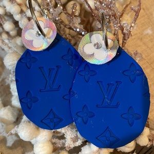 COPY - 🆕🎄 Gorgeous Deep Blue Embossed Earrings Upcycled Designer Inspired